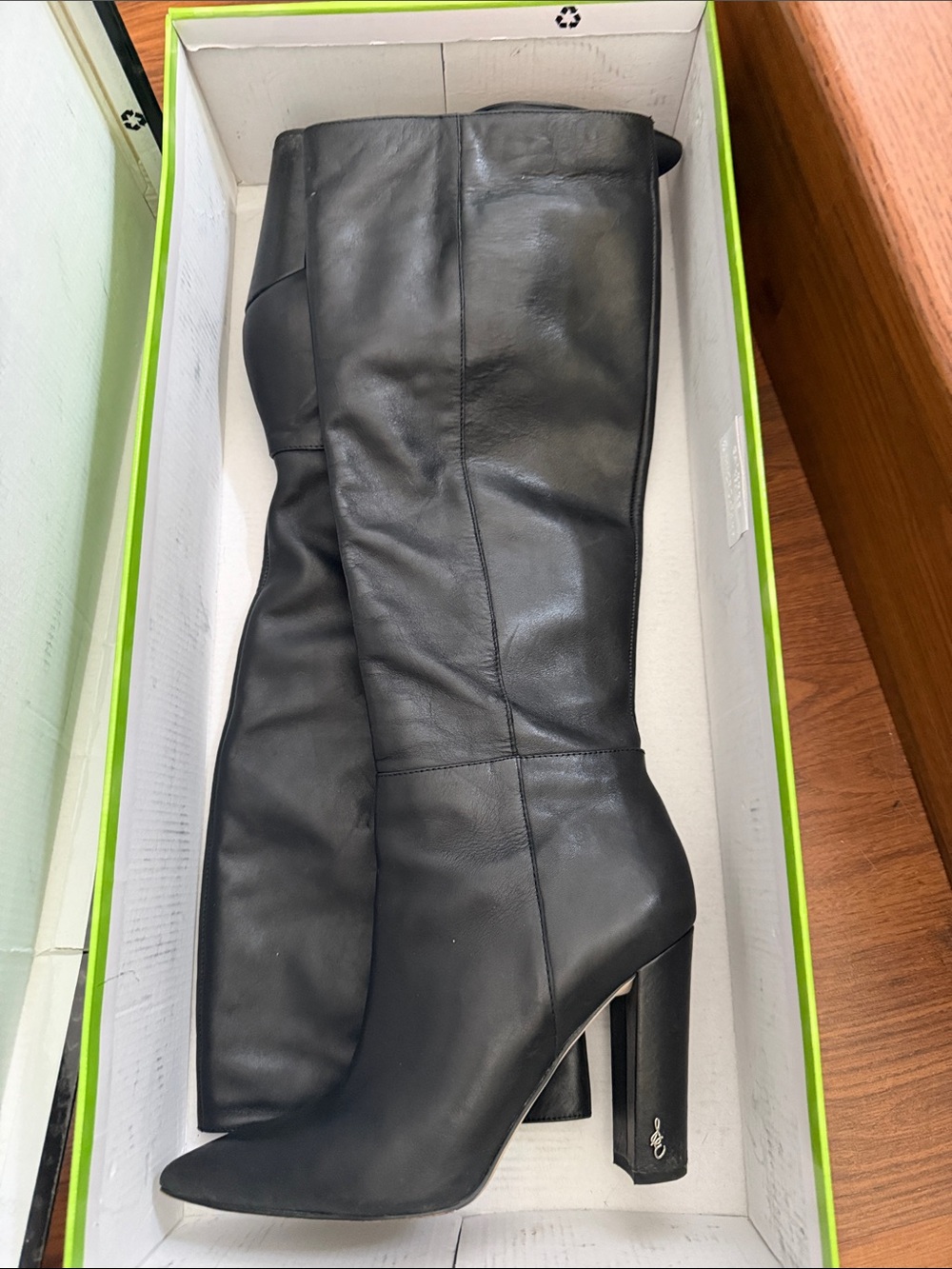 Sam Edelman Black Leather Knee-High Heeled Boots